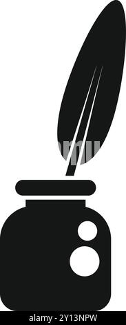 Federstift, der in Tintenfass-Symbol eintaucht, in schlichtem Stil isoliert auf weißem Hintergrund. Schreiben Sie das Symbol Stock Vektor