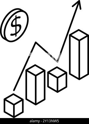 Wachstumsdiagramme, Geschäftssymbole für Ziele, Zielerreichung und Ziel, isometrische Abbildungen, Vektorillustration Stock Vektor