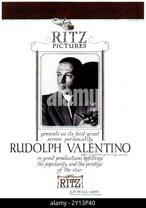 1923 Rudolph Valentino Persönlichkeitsanzeige - Ritz Carlton Pictures Stockfoto