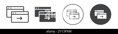 Zwei Webseiten nebeneinander mit einem Pfeilsymbol einfaches flaches Vektorsymbol umrahmt das Logo der Kollektion Stock Vektor