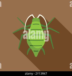 Grüne Blattlaus-Insektenschädling-Symbol im flachen Design-Stil mit langem Schatten auf braunem Hintergrund Stock Vektor