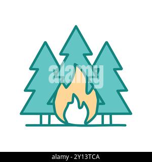 Waldfeuer-Symbol. Abbildung eines Waldbrands, der die Gefahr von Waldbränden und die Bedeutung der Prävention darstellt. Stock Vektor