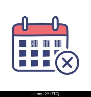 Kalender abgebrochen. Kalendersymbol mit einem Kreuz, das die Stornierung oder Nichtverfügbarkeit des Datums symbolisiert. Stock Vektor