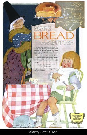 1920 Fleischmann's Hefe Ad - Brot und Butter - Little Tommy Tucker singt für sein Abendessen... Mit Lucille Patterson Marsh Art Stockfoto