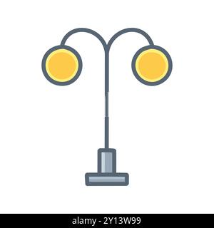 Doppelter Lichtpfosten. Beleuchtete Straßenpfosten mit zwei Leuchten, perfekt für städtische oder städtische Projekte. Stock Vektor