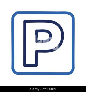 Parksymbol. Blau umrissenes Parksymbol mit weißem Hintergrund. Stock Vektor