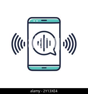 Smartphone für Sprachnachrichten. Smartphone mit einem Symbol für Sprachnachrichten und Tonwellen, die Kommunikation und Verbindung darstellen. Stock Vektor