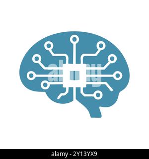 Digitales Gehirn. Menschliches Gehirn mit digitalem Chip, Symbol für KI und technologischen Fortschritt. Stock Vektor