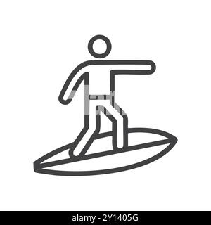 Surfer-Symbol. Einfaches Symbol für die Linienzeichnung eines Surfers, der auf einer Welle reitet. Perfekt für Websites, Apps und Präsentationen zum Thema Wassersport und Freizeit. Stock Vektor