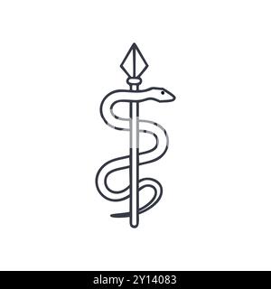 Medizinisches Schlangensymbol. Einfache Liniendarstellung der Schlange auf einem Stab, ein klassisches Symbol für Gesundheit und Medizin. Stock Vektor