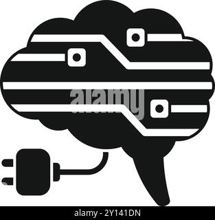 Diese Vektor-Illustration zeigt ein menschliches Gehirn, das mit einem Stecker verbunden ist, der eine elektrische Schaltung verwendet, die künstliche Intelligenz simuliert Stock Vektor