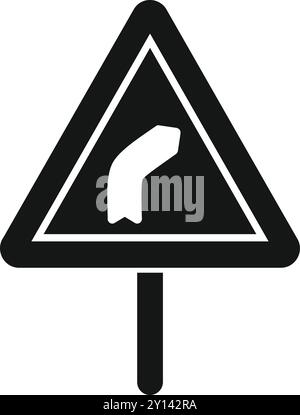 Einfaches schwarz-weißes Symbol eines Verkehrszeichens, das eine linke Kurve auf der Straße vor Ihnen anzeigt Stock Vektor