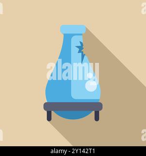 Ein zerrissener Chemiekolben, der nach einem gescheiterten Experiment auf einem Stand im Labor sitzt Stock Vektor