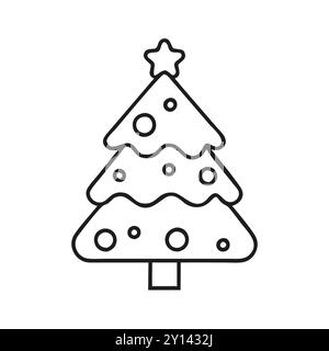 Minimalistisches Schwarz-weiß-Strichbild eines Weihnachtsbaums mit einem Stern oben. Perfekt für Designs und Dekorationen mit Urlaubsthemen, die Einfachheit und Eleganz betonen... Stock Vektor