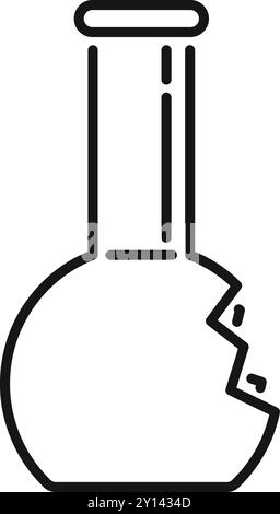 Linienzeichnung eines zerbrochenen Chemiekolbens, symbolisiert ein gescheitertes Experiment in einer wissenschaftlichen Umgebung Stock Vektor