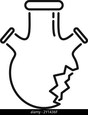 Strichgrafik-Symbol eines Rundkolbens mit Riss, das ein fehlgeschlagenes Experiment darstellt Stock Vektor