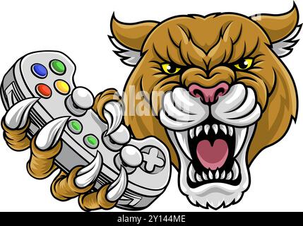 Cougar Panther Mountain Lion Puma Gamer Maskottchen Stock Vektor