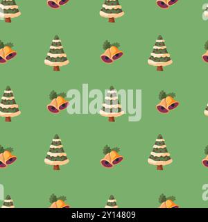Weihnachtsbäume und Glockenmuster Stock Vektor