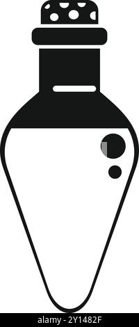 Einfaches Vektorsymbol einer Glasflasche mit Korken, die einen sprudelnden Trank enthält, isoliert auf einem weißen Hintergrund Stock Vektor