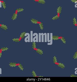 Stechpalmenblätter und Beeren Muster Stock Vektor