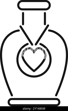 Minimalistische Linienzeichnung eines Liebestranks mit einem Herzanhänger am Flaschenausschnitt, der an Romantik und Magie erinnert Stock Vektor