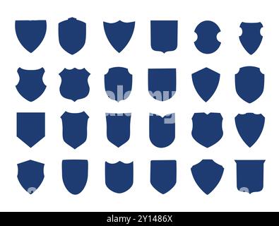 Vintage-Kollektion mit Schild, Label und Abzeichen. Vektorabbildung. Blaue Silhouettenvorlage für Patch, Insignien oder Overlay. Stock Vektor