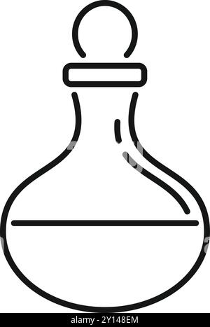 Rundkolben mit dem Symbol für chemische Flüssigkeiten. Umrandung Rundkolben mit chemischem flüssigem Vektor-Symbol für Webdesign isoliert auf weißem Hintergrund Stock Vektor