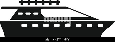 Einfache schwarze Silhouette einer Luxusyacht, die auf den Meereswellen segelt Stock Vektor