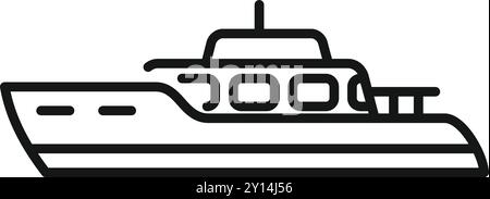 Minimalistisches Line Art Symbol einer privaten Motoryacht, die auf dem Meer segelt Stock Vektor