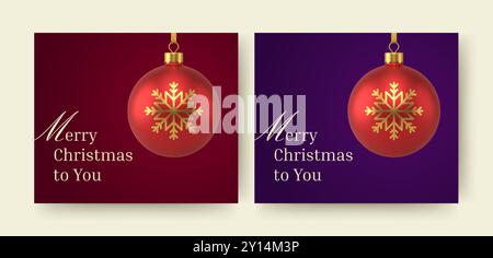 Frohe Weihnachten festliche Social Media Post Design Vorlage Set realistische Vektor Illustration. Winterferien Glückwunsch luxuriöse Grußkarte mit Stock Vektor
