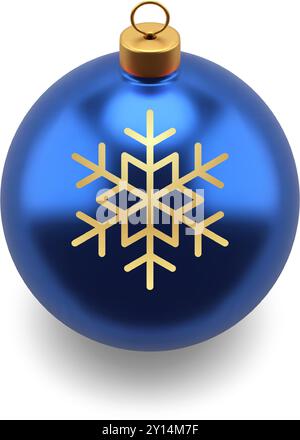 Blaues Weihnachtskugelspielzeug mit goldener Schneeflocke Urlaub Luxus Dekor 3D Icon realistische Vektor-Illustration. Weihnachten Neujahr Kugel Kugel mit Schleife für ha Stock Vektor