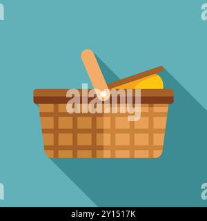 Picknickkorb aus Korb voller Speisen, die darauf warten, an einem sonnigen Tag gegessen zu werden Stock Vektor