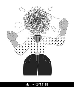 Psychische Gesundheit kämpft schwarz-weiß 2D Illustration Konzept Stock Vektor