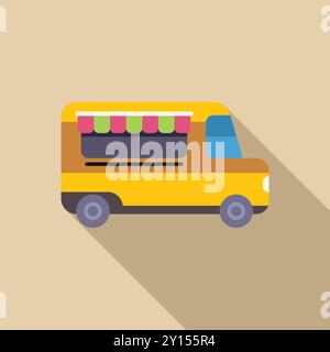 Minimalistische Vektor-Illustration eines Food Trucks, der Street Food anbietet, perfekt für Projekte im Zusammenhang mit der Lebensmittelindustrie und dem urbanen Lebensstil Stock Vektor