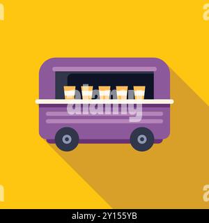 Purple Food Truck bietet Essen und Getränke zum Mitnehmen, Street Food Konzept Stock Vektor