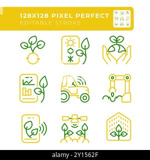 Future Farming zwei farbige Linien-Symbole gesetzt Stock Vektor