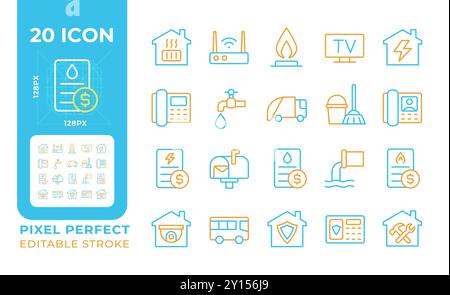 Öffentliche Dienstprogramme zwei farbige Linien-Symbole gesetzt Stock Vektor