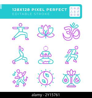 Wellness und Fitness zwei farbige Linien-Symbole Stock Vektor