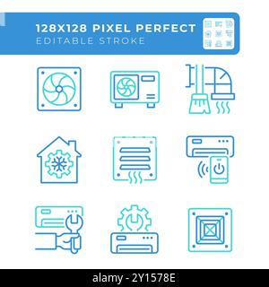 Heizung und Kühlung zwei farbige Linien-Symbole festgelegt Stock Vektor