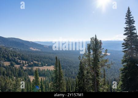 Atemberaubende Aussicht vom Gipfel des Mt. Washburn mit Blick auf den Yellowstone-Nationalpark. Stockfoto