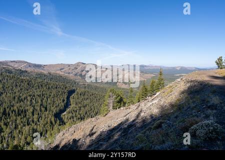 Atemberaubende Aussicht vom Gipfel des Mt. Washburn mit Blick auf den Yellowstone-Nationalpark. Stockfoto