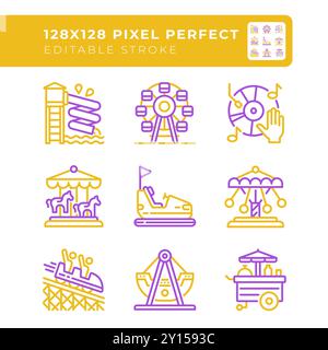 Attraktionen im Vergnügungspark zwei farbige Symbole gesetzt Stock Vektor