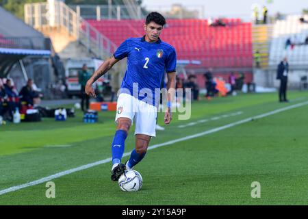 Monza, Italien. Oktober 2021. Foto Claudio Grassi/LaPresse12 Ottobre 2021 Monza, Italia Sport Calcio Qualificazioni Europei Under 21 Gruppo F Italia vs Svezia - U-Power Stadion Nella Foto: Raoul Bellanova (#2 Italien U21) Foto Claudio Grassi/LaPresse 12. Oktober 2021 Monza, Italien Sport Soccer Qualificazioni Europei Under 21 Gruppo F Italien vs Schweden - U-Power Stadion im Bild: Raoul Bellanova Live News: Raoul Bellanova/LaPress Stockfoto