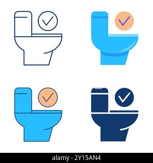 Toilette mit OK-Häkchen in flacher und Linie. Vektorabbildung. Stock Vektor