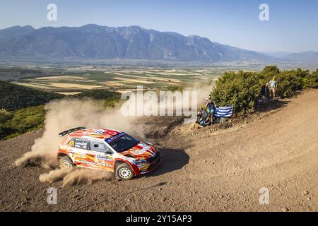 49 ÃETINKAYA Burcu, PONS Fabrizia, Skoda Fabia Evo Rally2, Aktion während der Akropolis Rallye Griechenland 2024, 10. Runde der WRC-Weltmeisterschaft 2024, vom 1. Bis 4. September 2024 in Lamia, Griechenland Stockfoto