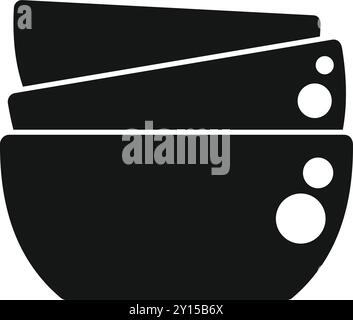 Einfaches schwarzes Symbol eines Stapels sauberer Teller und Schüsseln, perfekt für Küchenutensilien und Speisen Stock Vektor