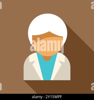 Flache Design-Ikone eines älteren weiblichen Arztes mit weißem Haar, das einen Labormantel trägt, geeignet für medizinische, medizinische und professionelle Avatar-Konzepte Stock Vektor