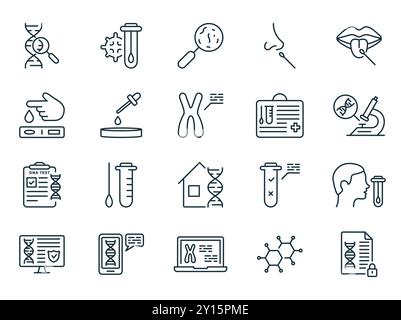 Symbol Für Dna Laboratory Research Set Line. Labor für genetische Analyse lineares Piktogramm. Beispiel-Kit für genetische Analyse, Symbol für DNA-Testergebnisse Stock Vektor