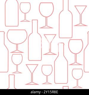 Nahtloses Muster des Vektorgetränks. Flaschen und Gläser nahtlose Textur. Hintergrund des Weinalkohols Stock Vektor