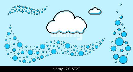 Set aus Pixelgrafik Cloud und Bubble Swoosh. Ästhetik der 90er Jahre. Vektor 8-Bit y2k-Illustration im Retro-Stil. Stock Vektor